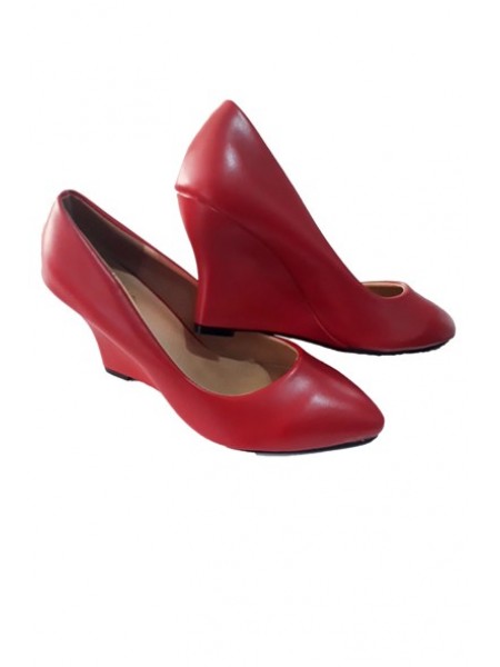 Elegant Solid Color PU Leather Wedge Shoe