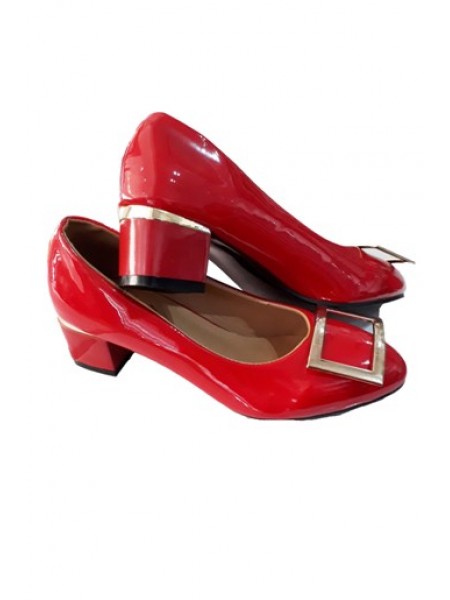 Patent Court Shoe Block Mid Heels