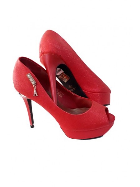 Fashion Red Shimmering Peep-Toe Pumps