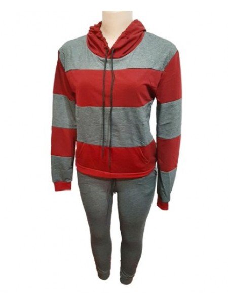 Casual Hooded Color Block Sweat Suit.