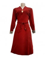 Waist Tie Belt Velvet Brooch Detailed Dress