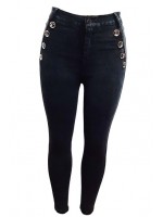 High Waist Side Button Denim Jeans