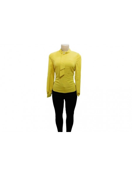 Tie Neck Long Sleeve Corn Yellow Blouse