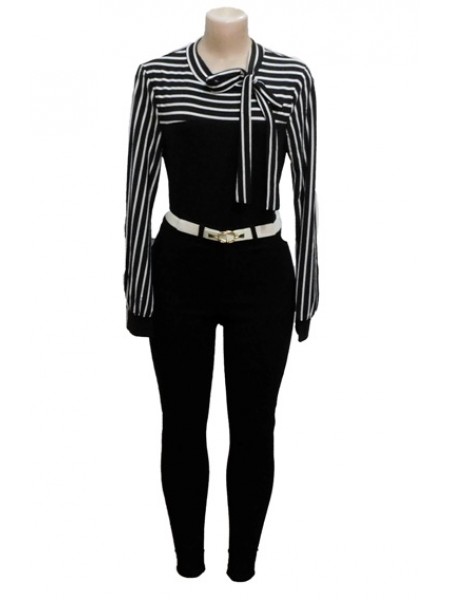 Sophisticated Cotton Stripped Long Sleeve Business Casual Top