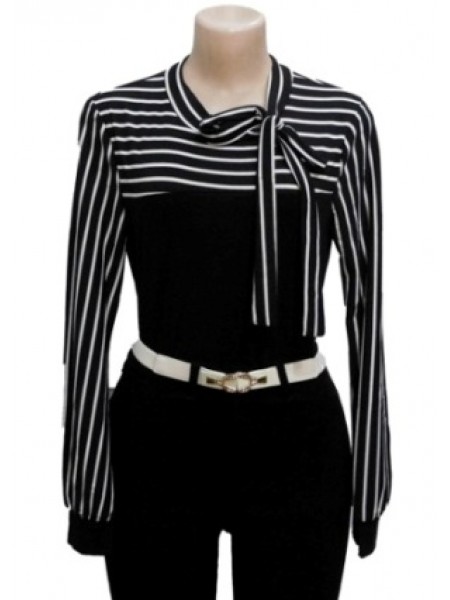 Sophisticated Cotton Stripped Long Sleeve Business Casual Top