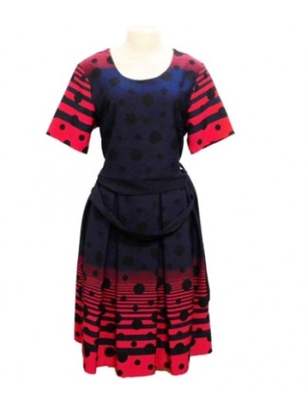 Box Pleat Dress with Large Black Polka Dots