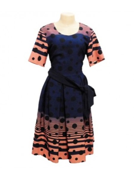 Box Pleat Dress with Large Black Polka Dots