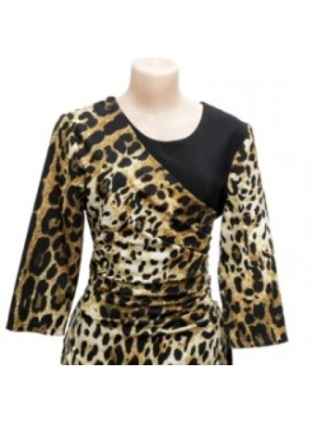 Elegant Asymmetric  Animal Print Dress 3/4 Sleeve