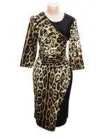 Elegant Asymmetric  Animal Print Dress 3/4 Sleeve