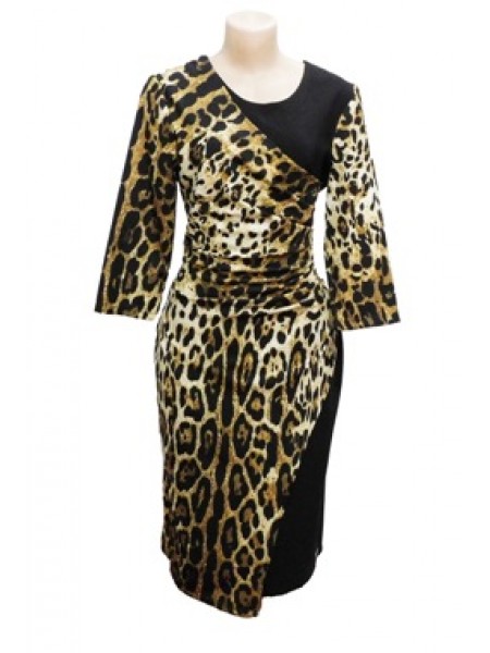 Elegant Asymmetric  Animal Print Dress 3/4 Sleeve