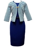 Blue Formal Dress With Embroidered Jacket Rhinestone Clasp.